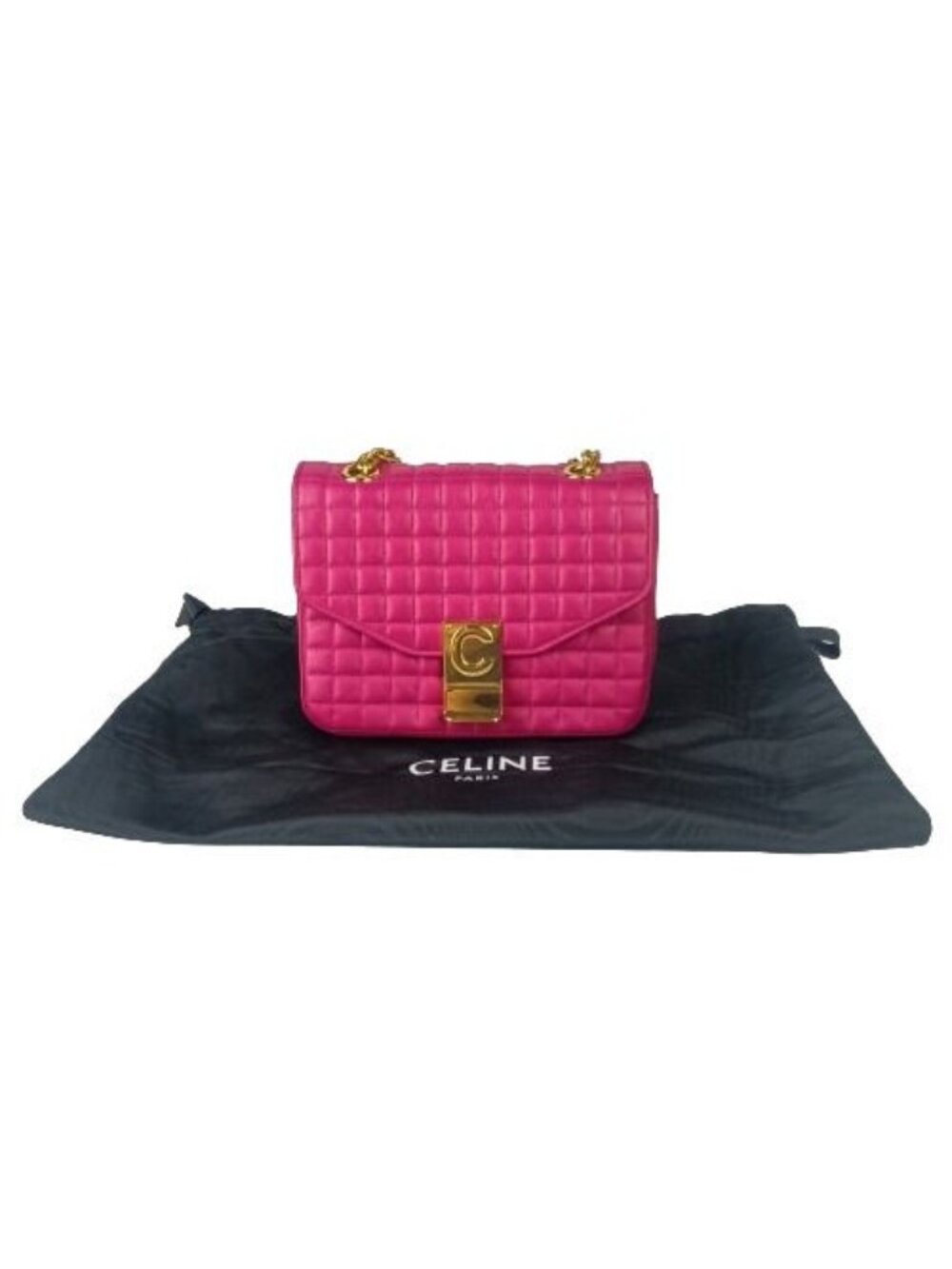 Celine Shoulder Bag Small C Pink Leather Quilted Chain Gold